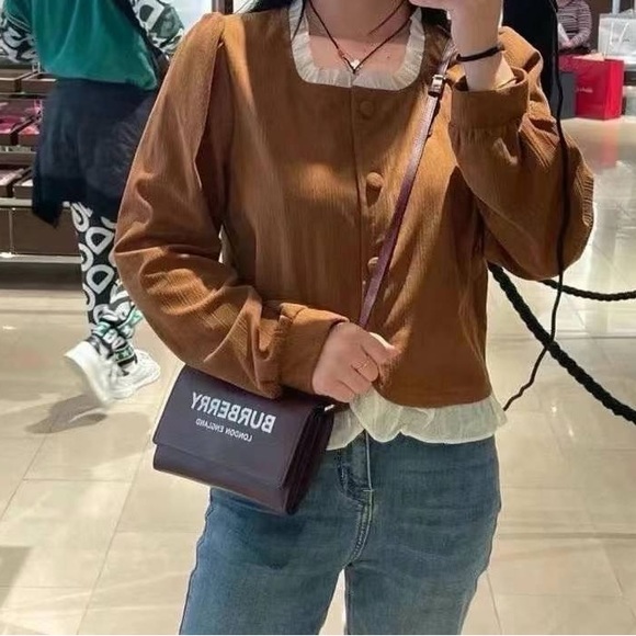 Burberry Hazelmere Printed Logo Leather Mahogany Red Crossbody Bag - Picture 6 of 13